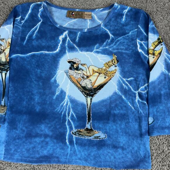 Dont Mess With Texas Shirt Womens Large Blue Cowgirl Martini Graphic Rhinestone - Picture 3 of 10